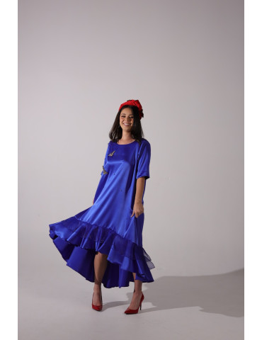 Royal Bee royal blue high-low dress with jewelled bee embellishments 2